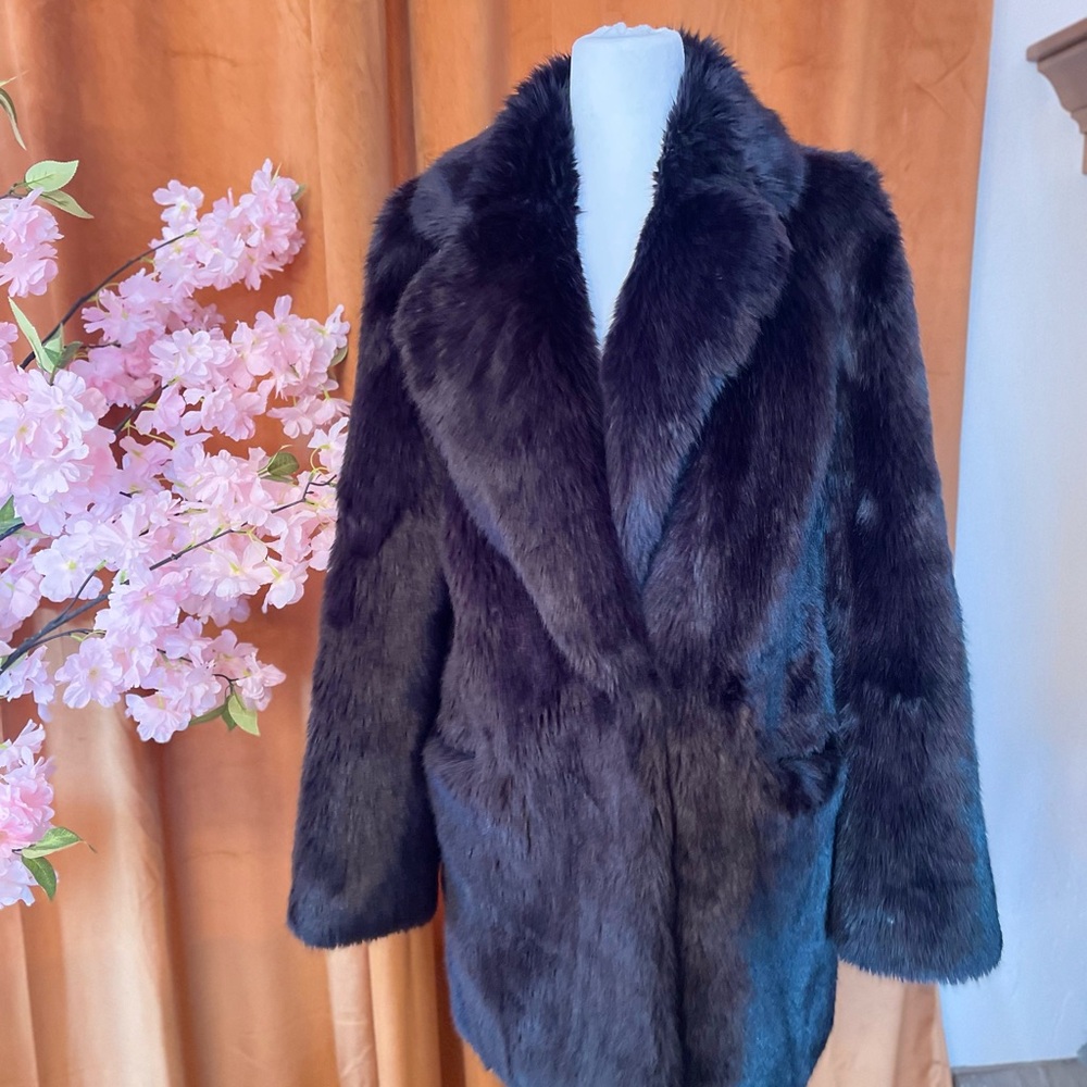 Classic Women's Faux Fur Coat in Dark Brown